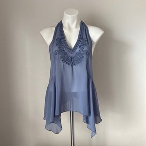 Ya LosAngeles Sheer V-Neck Sleeveless Blue Top Size Small